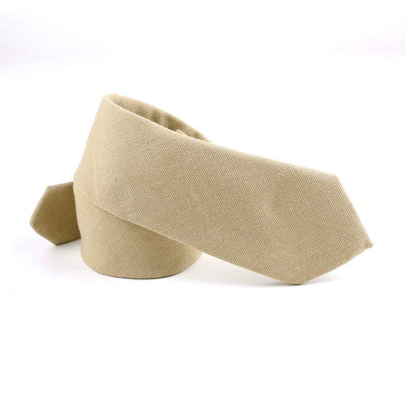 Elfeves Men's Summer Cotton Tie in Beige Trendy Stylish Wedding Necktie for Bridal Party - Image 3